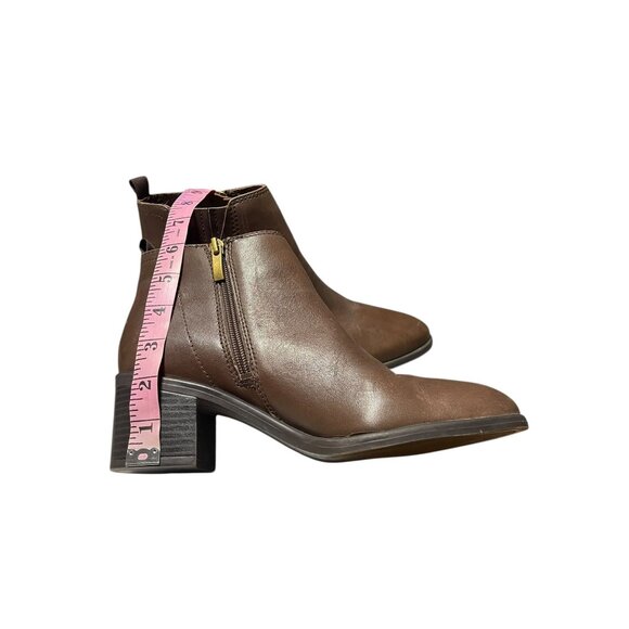 Franco Sarto Brown Leather Ankle Boots Size 7 With Block Heel & Side Zippers - Picture 6 of 12